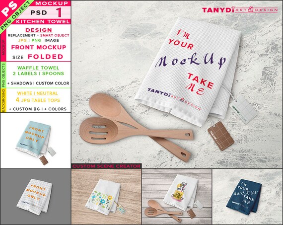 Folded Waffle Kitchen Tea Towel On A Table Photoshop