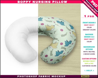 Download Free Boppy nursing pillow positioner Photoshop fabric mockup BP-M2, PNG boppy pillow on wood floor, Smart object Custom colors, boppy mock-up PSD Template