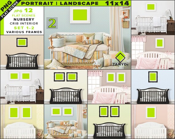 11x14 Nursery Interior Png Mockup Bundle Empty Portrait Landscape