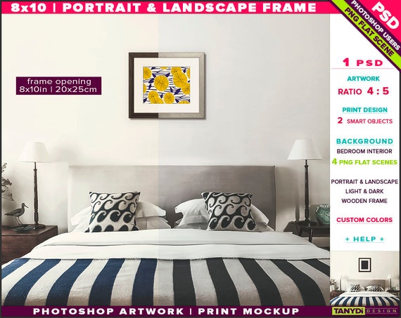 8x10 Wooden Frame On Bedroom Wall Photoshop Print Mockup 8x10 Wooden Frame On Bedroom Wall Photoshop Print Mockup