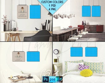 11x14 Set Of 2 Portrait Landscape Poster Mockups On Interior Wall Metal Binder Clips 4 Unframed Print Display Mockups Png Psd Pse Free Mockups Apparel