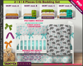 Crib Bedding Photoshop Fabric Mockup Cbs2 Png Movable Rail Cover