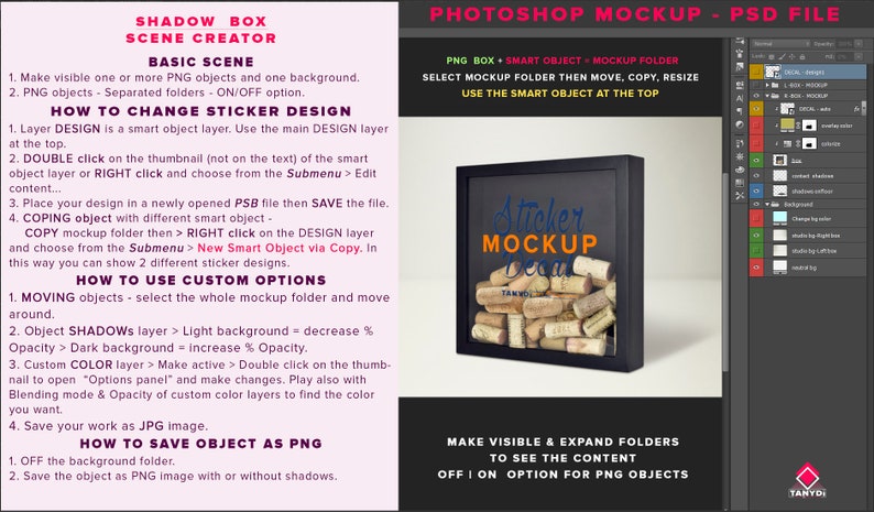 Download Black Shadow Box with Wine Corks Photoshop Sticker Mockup ...