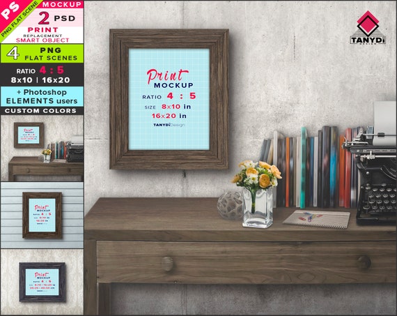 8x10 Wide Wood Frame On Table Wall Photoshop Print Mockup Etsy