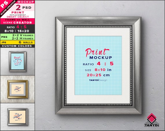 8x10 Frame On Wall Photoshop Print Mockup Vertical Etsy