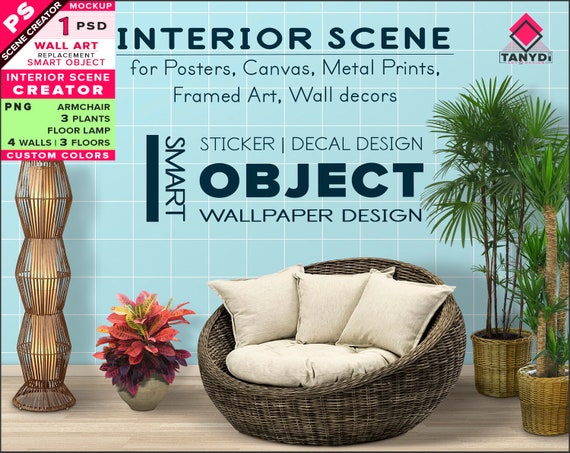 Download Living Room Interior Scene Creator A Sc 1 Basket Armchair Etsy PSD Mockup Templates
