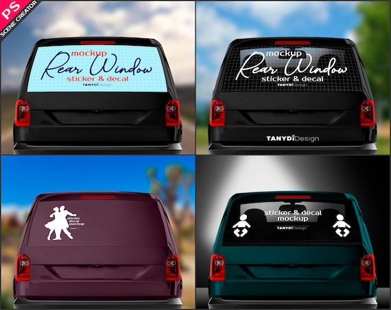 Black Car Rear Window, Photoshop Photopea Sticker Decal Mockup, Glass Window  & Metal Backside, Outdoor Scenes RW-1 