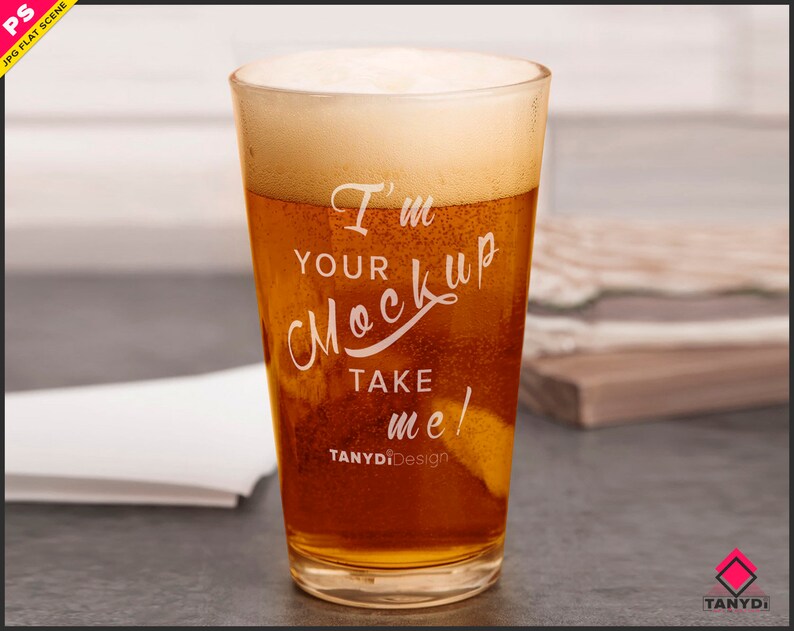 Download Beer Glass on Table Photoshop Print Mockup Blank Tumbler ...