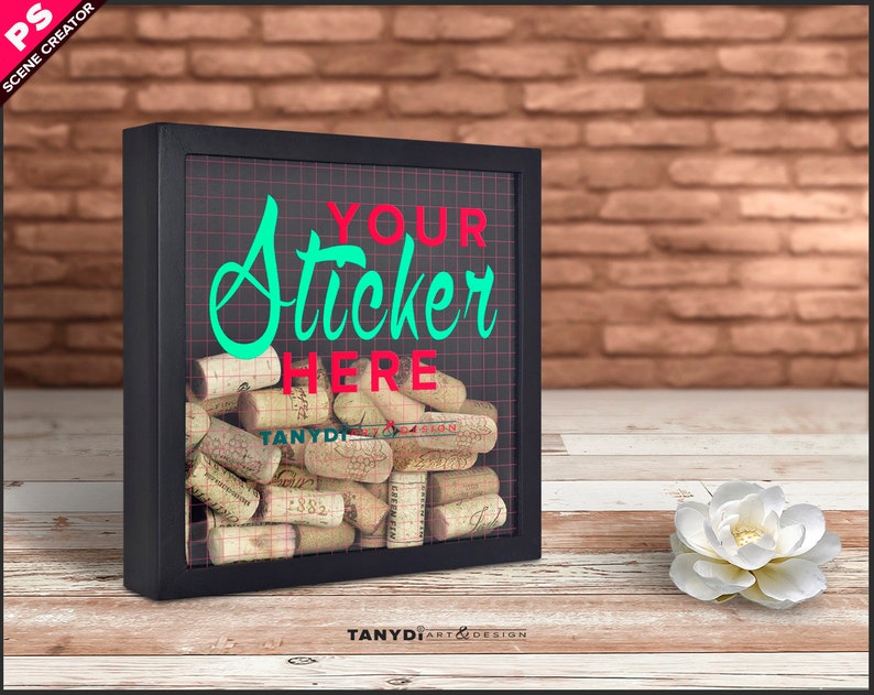 Download Black Shadow Box with Wine Corks Photoshop Sticker Mockup ...