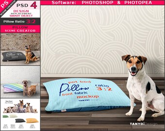 Pet Bed Large Medium Small Pillow, Dogs & Cats, 24x36in 80x120cm Pet Cushion, Size Chart, Photoshop Photopea Mockup, Scene creator PP1-32