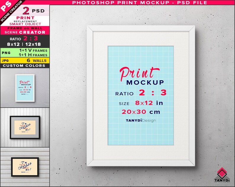 8x12 Frame On Wall Photoshop Print Mockup Vertical Etsy