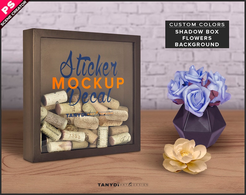 Download Black Shadow Box with Wine Corks Photoshop Sticker Mockup ...