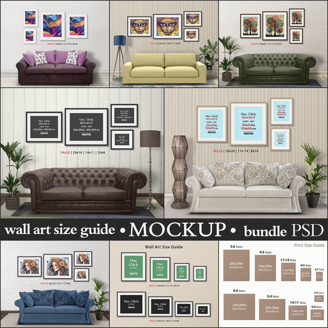 Wall Art Size Guide, 20x24 16x20 11x14 8x10, 4 Framed Art Sizes ...