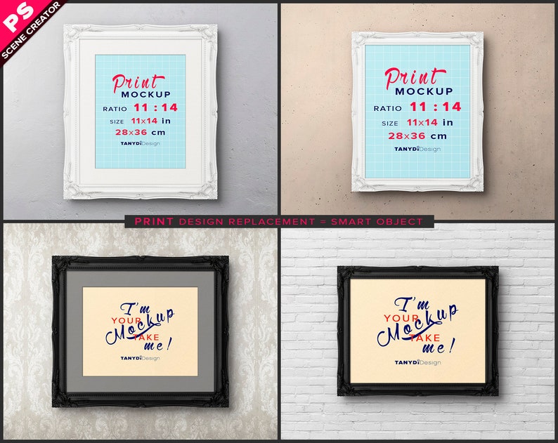 Download 11x14 Frame on Wall Photoshop Print Mockup Vertical | Etsy