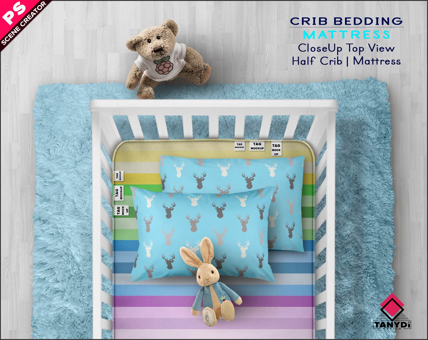 Crib Bedding Mattress Photoshop Fabric Mockup PNG Top Half ...
