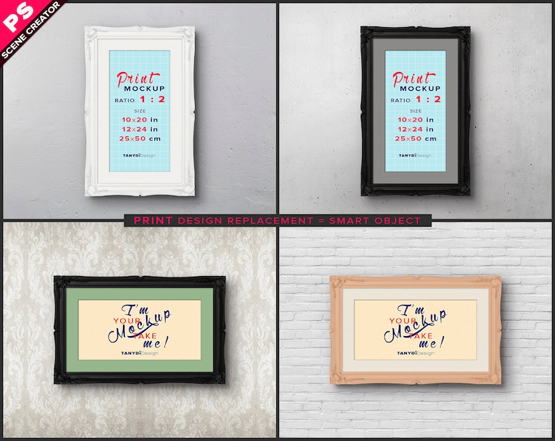 10x20 Frame on Wall Print Mockup Vertical Etsy