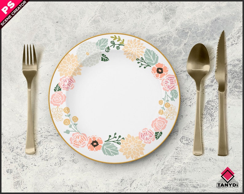 Dinner Plate Print Mockup PNG White round plate