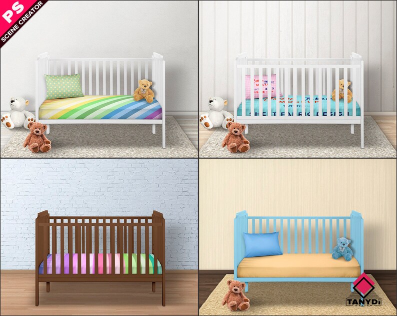 Crib Bedding Sheet Pillow Photoshop Fabric Mockup PNG Front | Etsy
