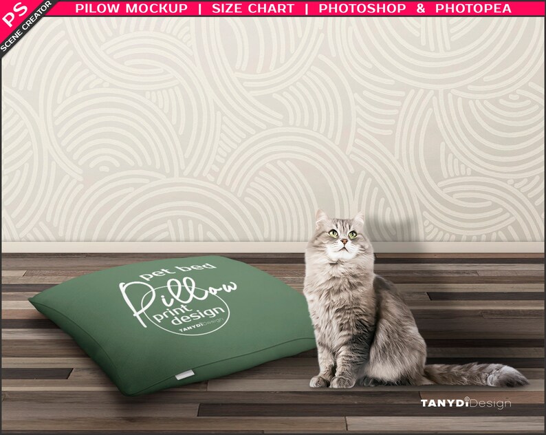 Pet Bed Large Medium Small Pillow, Dogs & Cats, 40x50in 100x125cm Pet Cushion, Size Chart, Photoshop Photopea Mockup, Scene creator PP2-54 image 3