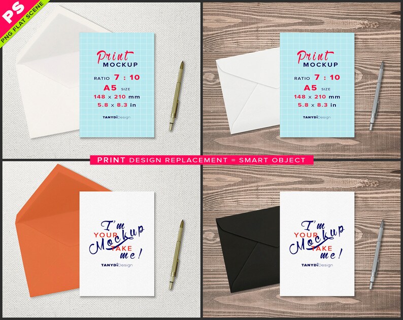 Download A5 Greeting card 148x210mm Photoshop Print Mockup D-0 ...