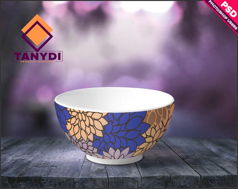 Bowl Photoshop Print Mockup, Cereal Bowl on Fabric Wood Table Top, Custom Scene Creator B2-0, Bowl set on table, Smart object Custom color image 5