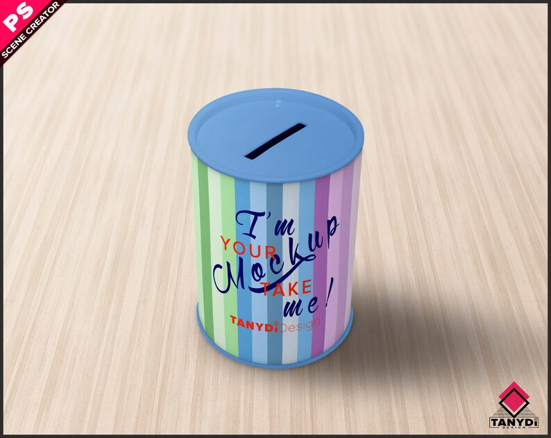 Download Coins Saving Tube Photoshop Label Mockup PNG White paper ...