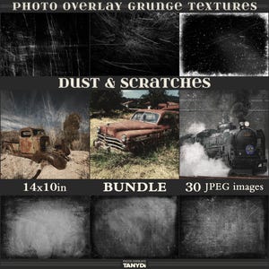 Dust & Scratches Grunge Overlay Textures, Bundle of 30 JPEG Photography Overlays, Ageing Grunge Vintage Photo Effect, Photo retouch tools