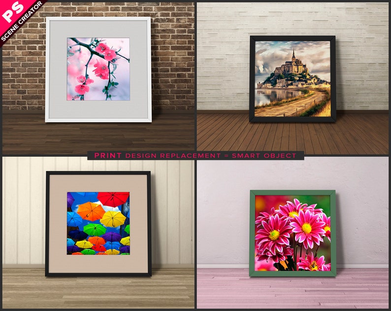 Download Square Frame on Floor Photoshop Print Mockup PNG Metal ...