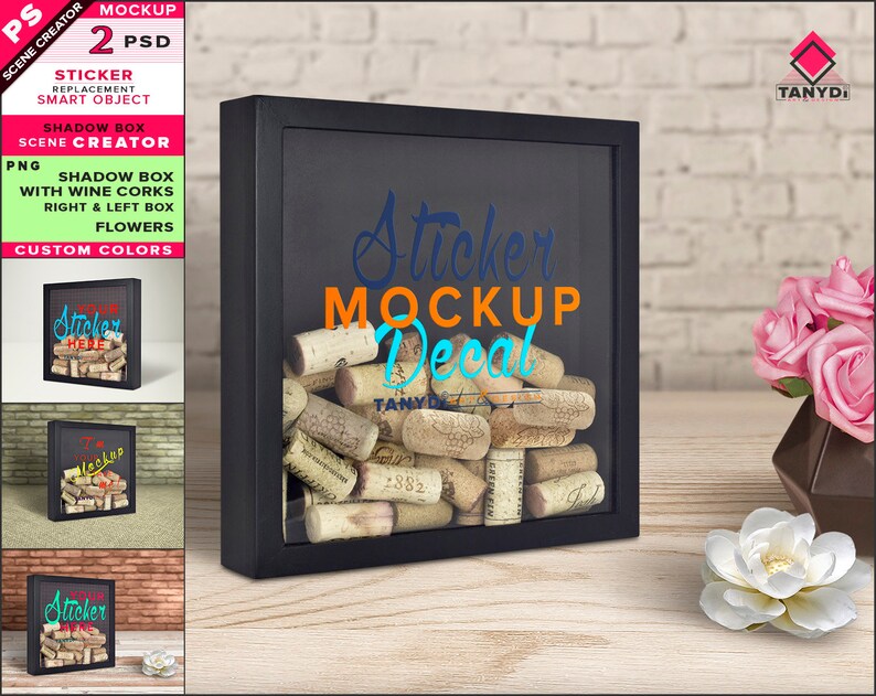 Download Black Shadow Box with Wine Corks Photoshop Sticker Mockup ...