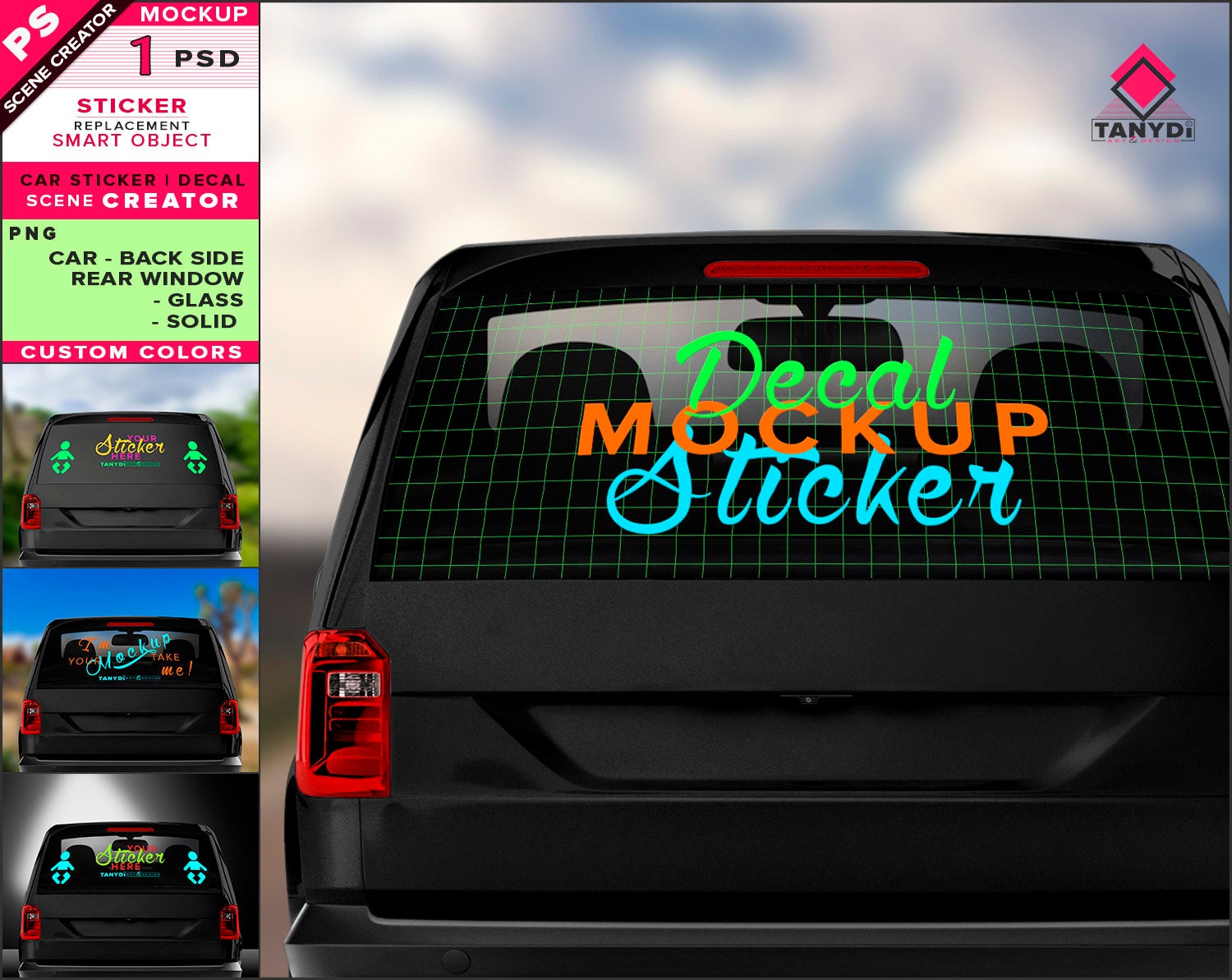 Download Decal On Black Car Rear Window Photoshop Sticker Mockup Etsy