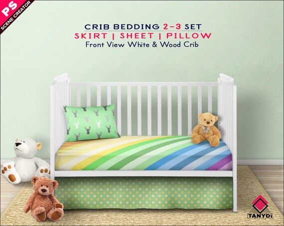 Crib Bedding Skirt Sheet Pillow Photoshop Fabric Mockup Png Etsy