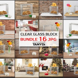 Blank Decorative Glass Block with Wine Corks for Custom Sticker Display, Bundle of 16 JPG Scenes B-GB-3, Glass Block in Various Interiors