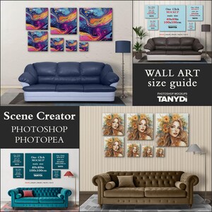 10 Square Canvas Wall Art Size Guide, 40x40 36x36 30x30 24x24 20x20 18x1816x16 12x12 10x10, Photoshop Photopea Mockup, Living Room Interior