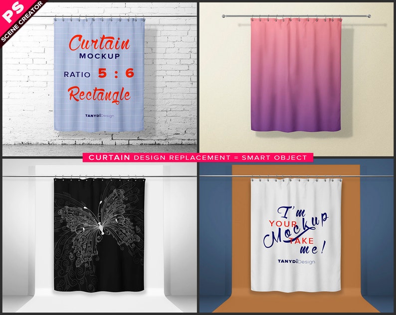 Rectangle Bathroom Shower Curtain Scene creator Photoshop ...