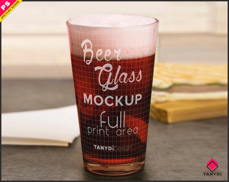 Download Beer Glass on Table Photoshop Print Mockup Blank Tumbler ...