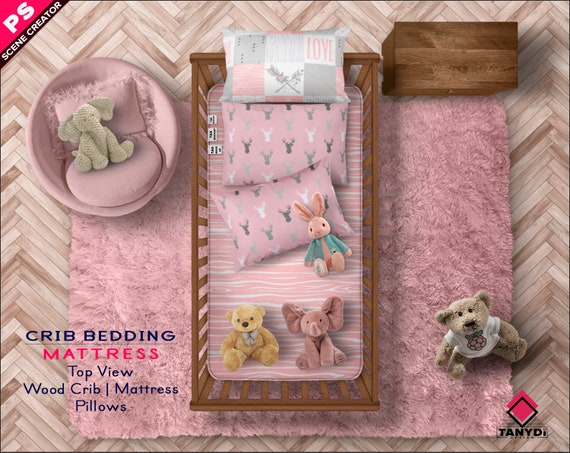 Crib Bedding Mattress Photoshop Fabric Mockup Png Top Wood Etsy