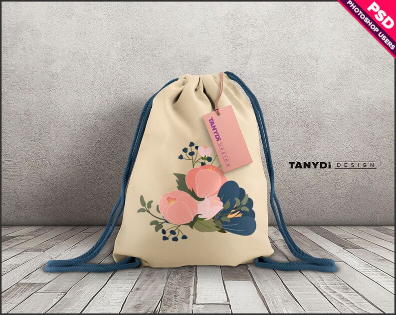 Download Drawstring Backpack on floor Photoshop fabric mockup Double | Etsy