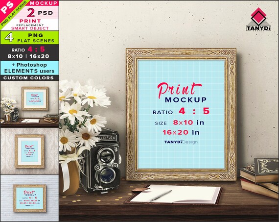 8x10 Ornate Frame On Table Wall Photoshop Print Mockup 4 Etsy