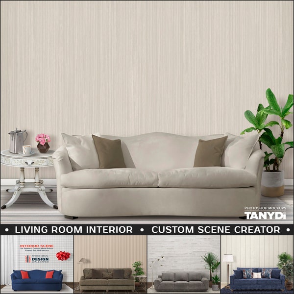 Living Room Interior Set-3, Custom Scene Creator, PNG Interior Objects, Sofa Table Plants Lamp Rug, Wallpaper Sticker Wall art Display