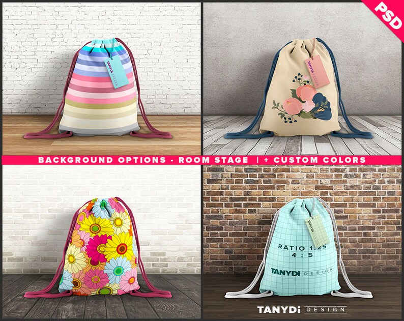 Download Drawstring Backpack on floor Photoshop fabric mockup ...