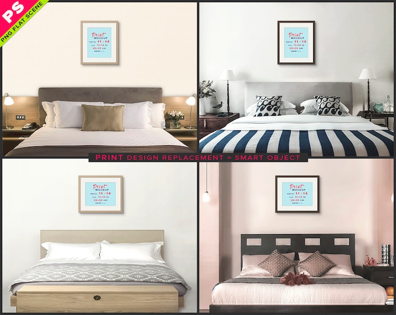 Download 11x14 Frame on Bedroom Wall Photoshop Print Mockup 4 PNG ...