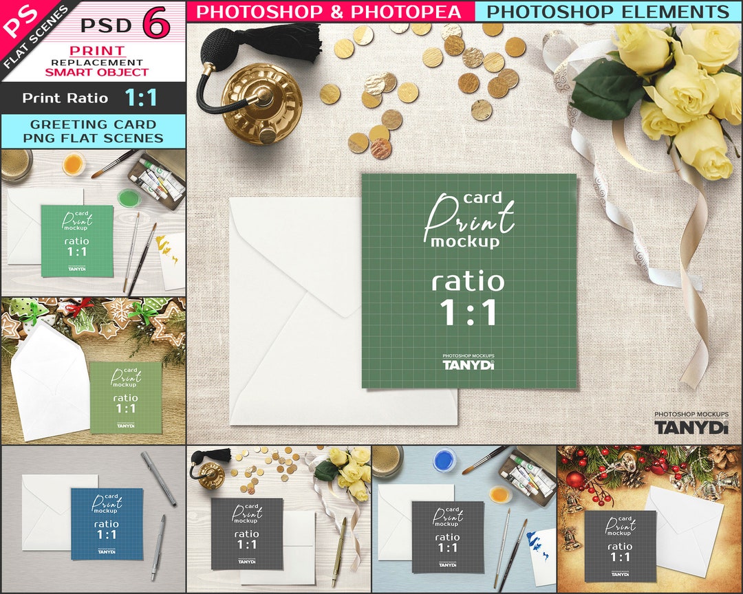 5x5 7x7in Cards 15x15 Cm, Square Greeting Card &amp; Envelope on Table ...