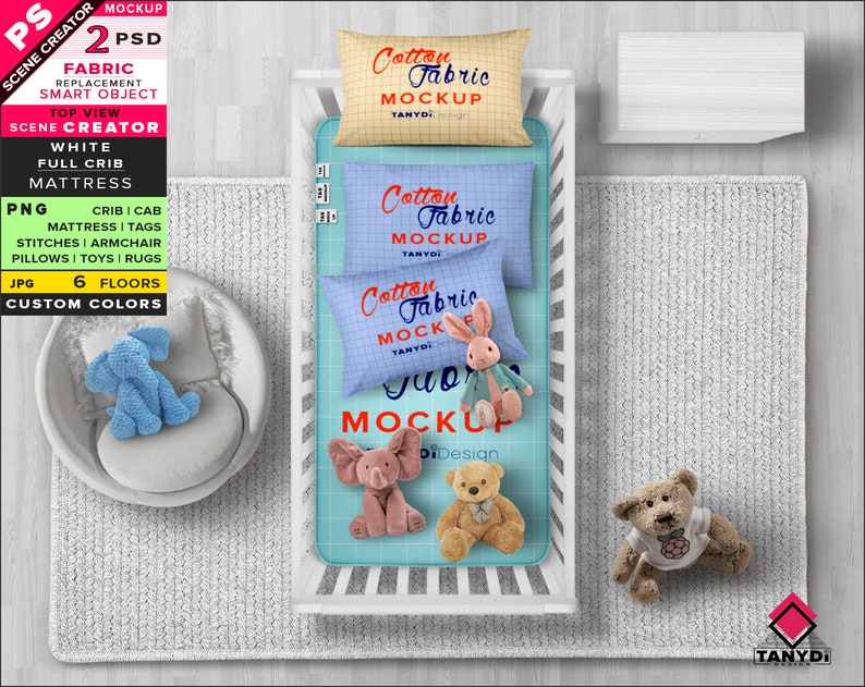 Download Crib Bedding Mattress Photoshop Fabric Mockup PNG Top ...