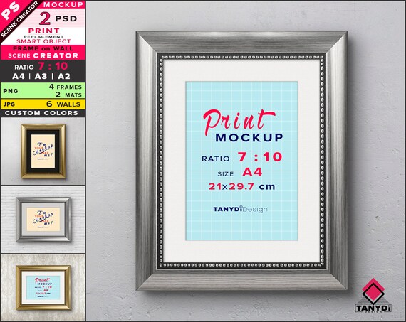A4 Frame On Wall Photoshop Print Mockup Vertical Horizontal Etsy