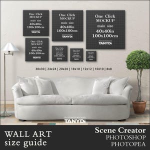 10 Square Canvas Wall Art Size Guide, 40x40 36x36 30x30 24x24 20x20 18x1816x16 12x12 10x10, Photoshop Photopea Mockup, Living Room Interior