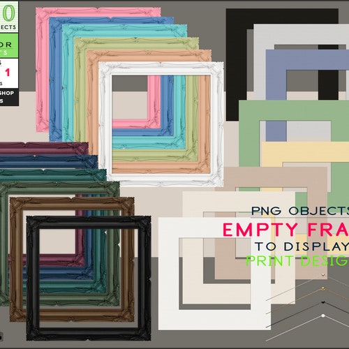 Empty PNG Square Frames, 20 PNG various Ornate frames and Mat, 4 metal ropes, Non-Photoshop Scene creator Wall art objects F11-FRO -1