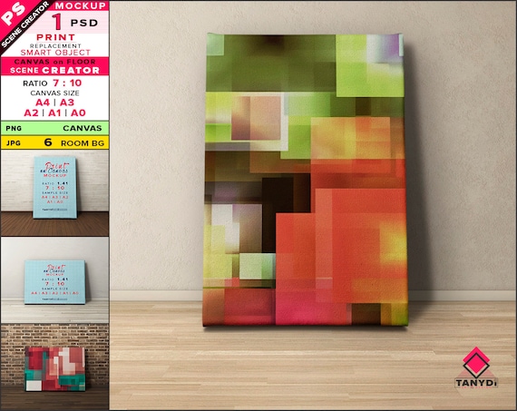 Stretched Canvas On Floor Photoshop Print Mockup A4 Vertical Etsy