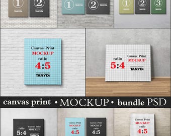 Stretched Canvas on Wall & Floor, 4:5 Aspect Ratio, Bundle Photoshop Photopea Mockups, Vertical Horizontal Textured Canvas, Scene Creator