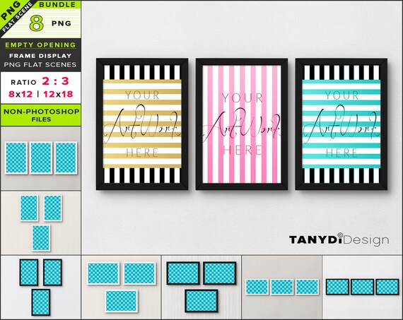 8x12 Blank Frame On Wall 8 Png Interior Scenes Mockup Bundle Etsy