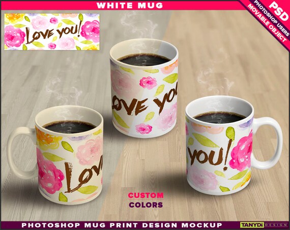 coffee mug 15oz set of 3 white mugs photoshop print mockup m 16 band design double smart object wood table custom colors
